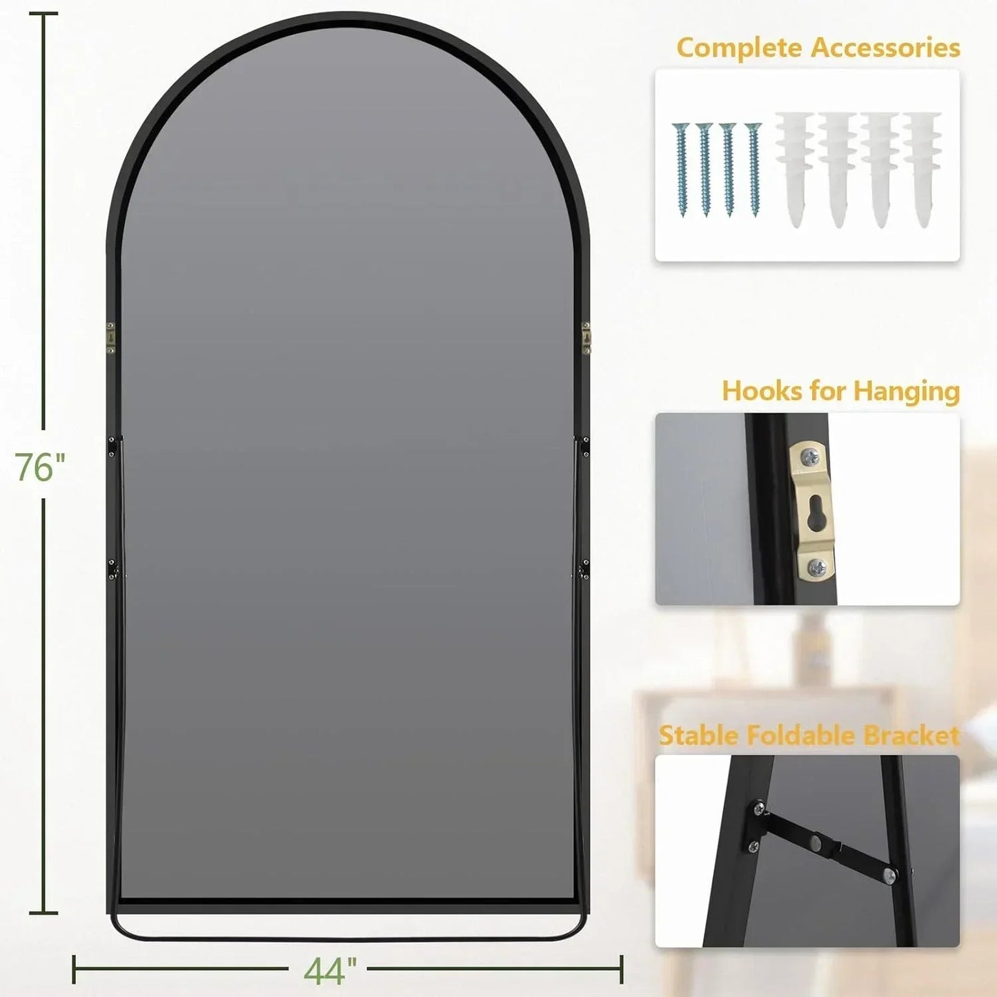 MELOMOIR Oversized Floor Mirror Freestanding, Full Length Mirror for Bedroom Living Room Dressing Room Gym Yoga Hair Salon, Black Arched Mirror Full Length with Shatterproof Tempered Glass - HAOG