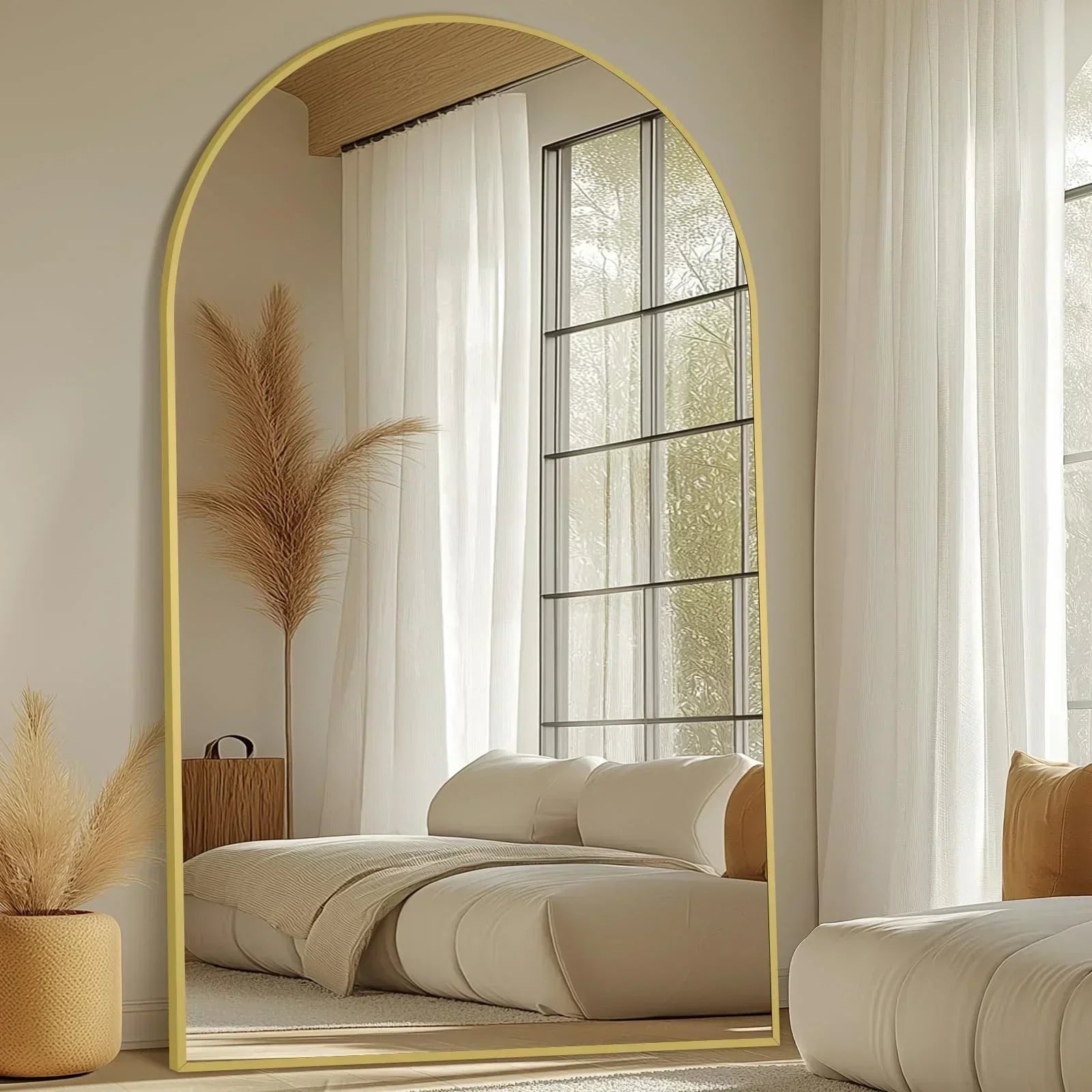 MELOMOIR Oversized Floor Mirror Freestanding, Full Length Mirror for Bedroom Living Room Dressing Room Gym Yoga Hair Salon, Black Arched Mirror Full Length with Shatterproof Tempered Glass - HAOG