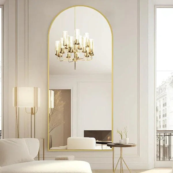 MELOMOIR Large Arched Mirror - Full Length, Extra Large Floor Mirror for Bedroom, Living Room, Gym - Hanging or Leaning - Gold Frame - HAOG