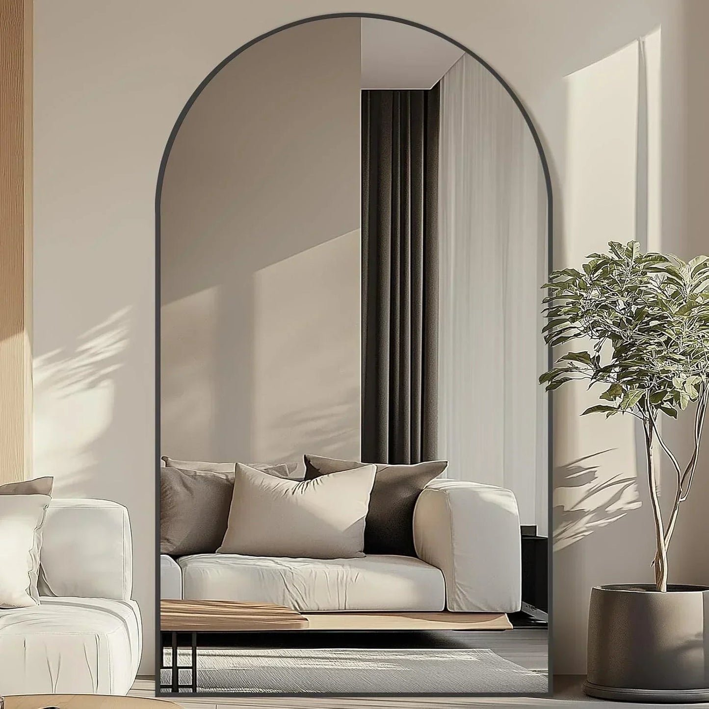 MELOMOIR Oversized Floor Mirror Freestanding, Full Length Mirror for Bedroom Living Room Dressing Room Gym Yoga Hair Salon, Black Arched Mirror Full Length with Shatterproof Tempered Glass - HAOG