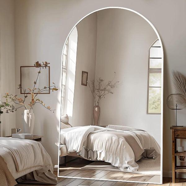 MELOMOIR Oversized Floor Mirror, Free Standing Leaning or Hanging, Suitable for Bedroom Living Room Home Gym Cloakroom, Thin Aluminum Frame, Tempered Glass, White - HAOG
