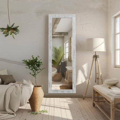 MELOMOIR Rustic Farmhouse Full Length Mirror, Wood Floor Mirror, Free Standing, Long for Bedroom, Living Room, Cloakroom, Weathering White - HAOG