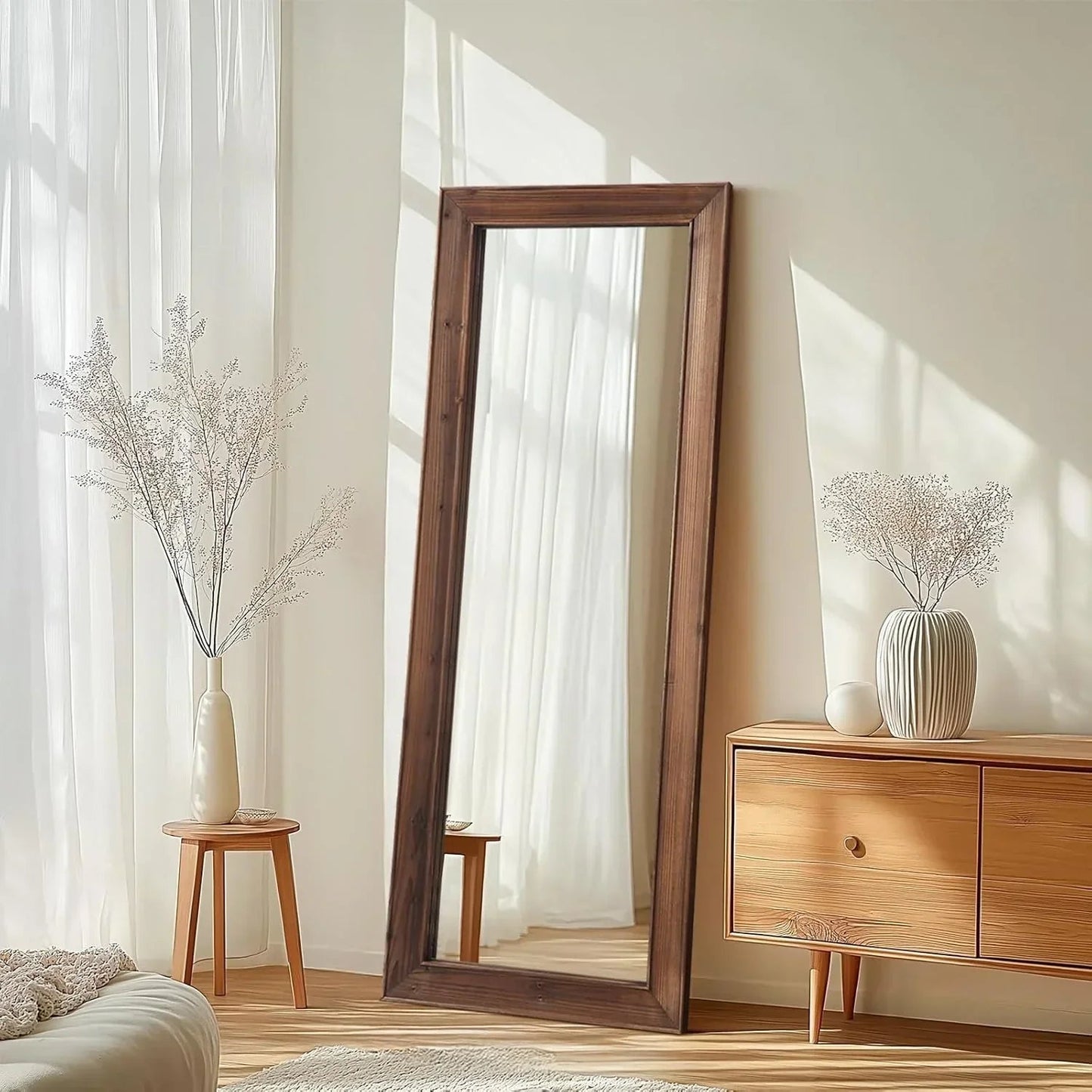 MELOMOIR Rustic Farmhouse Full Length Mirror, Wooden Floor Mirror, Leaning or Hanging, Suitable for Bedroom, Living Room, Cloakroom - HAOG
