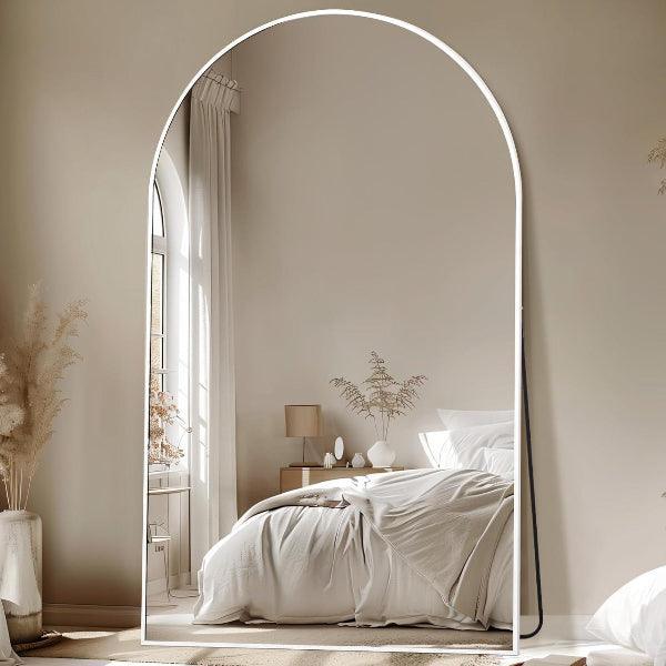 MELOMOIR Oversized Floor Mirror, Free Standing Leaning or Hanging, Suitable for Bedroom Living Room Home Gym Cloakroom, Thin Aluminum Frame, Tempered Glass, White - HAOG