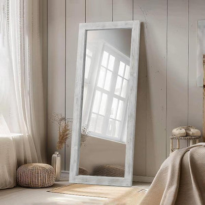 MELOMOIR Rustic Farmhouse Full Length Mirror, Wood Floor Mirror, Free Standing, Long for Bedroom, Living Room, Cloakroom, Weathering White - HAOG