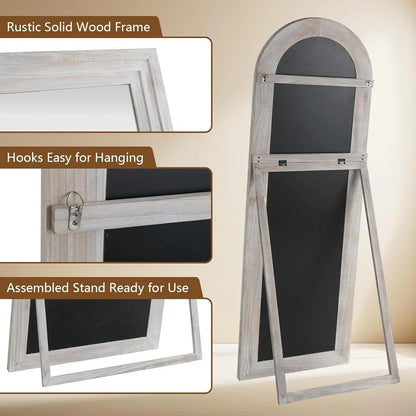 MELOMOIR Arched Full Length Mirror with Solid Wood Frame, Rustic Farmhouse Floor Mirror with Stand, Free Standing Leaning Hanging, for Bedroom Living Room Dressing Room - HAOG