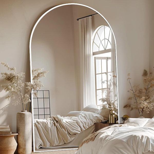 MELOMOIR Oversized Floor Mirror, Free Standing Leaning or Hanging, Suitable for Bedroom Living Room Home Gym Cloakroom, Thin Aluminum Frame, Tempered Glass, White - HAOG