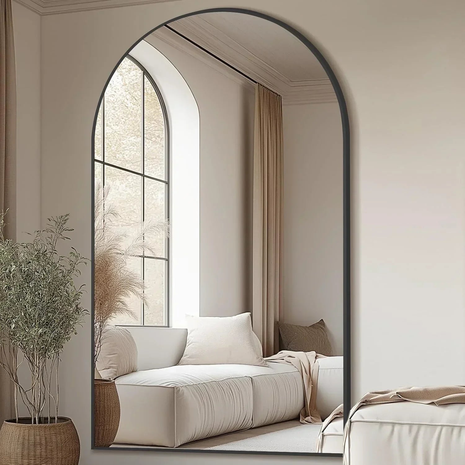 MELOMOIR Oversized Floor Mirror Freestanding, Full Length Mirror for Bedroom Living Room Dressing Room Gym Yoga Hair Salon, Black Arched Mirror Full Length with Shatterproof Tempered Glass - HAOG