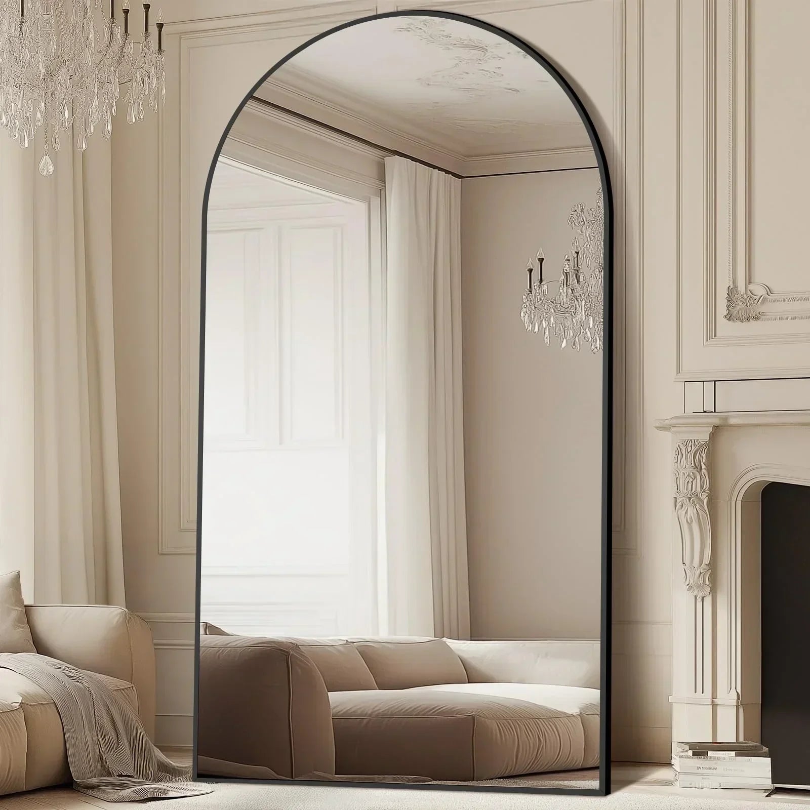 MELOMOIR Oversized Floor Mirror Freestanding, Full Length Mirror for Bedroom Living Room Dressing Room Gym Yoga Hair Salon, Black Arched Mirror Full Length with Shatterproof Tempered Glass - HAOG
