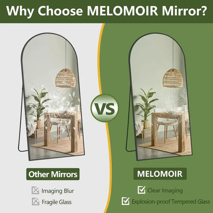 MELOMOIR Oversized Floor Mirror Freestanding, Full Length Mirror for Bedroom Living Room Dressing Room Gym Yoga Hair Salon, Black Arched Mirror Full Length with Shatterproof Tempered Glass - HAOG