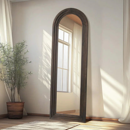 MELOMOIR Arched Full Length Mirror with Solid Wood Frame, Rustic Farmhouse Floor Mirror with Stand, Free Standing Leaning Hanging, for Bedroom Living Room Dressing Room - HAOG