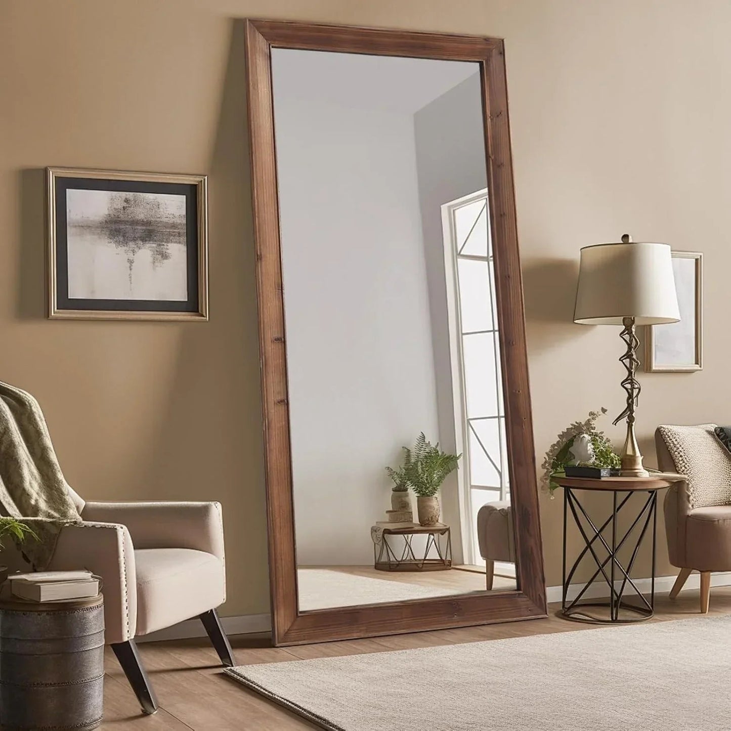 MELOMOIR Rustic Farmhouse Full Length Mirror, Wooden Floor Mirror, Leaning or Hanging, Suitable for Bedroom, Living Room, Cloakroom - HAOG