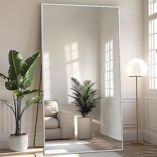 MELOMOIR Oversized Floor Mirror, Free Standing Leaning or Hanging, Suitable for Bedroom Living Room Home Gym Cloakroom, Thin Aluminum Frame, Tempered Glass, Silver - HAOG