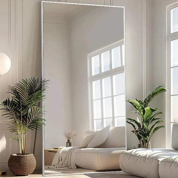 MELOMOIR Oversized Floor Mirror, Free Standing Leaning or Hanging, Suitable for Bedroom Living Room Home Gym Cloakroom, Thin Aluminum Frame, Tempered Glass, Silver - HAOG