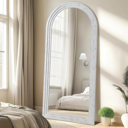 MELOMOIR Arched Full Length Mirror with Solid Wood Frame, Rustic Farmhouse Floor Mirror with Stand, Free Standing Leaning Hanging, for Bedroom Living Room Dressing Room - HAOG