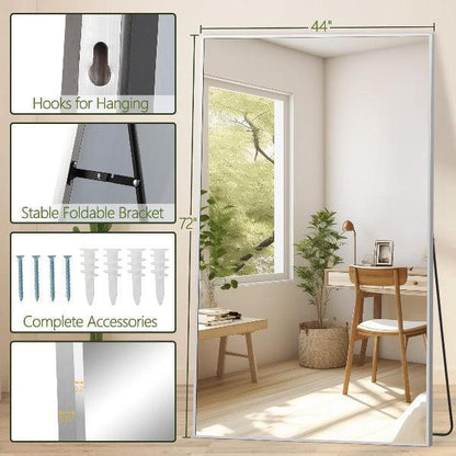 MELOMOIR Oversized Floor Mirror, Free Standing Leaning or Hanging, Suitable for Bedroom Living Room Home Gym Cloakroom, Thin Aluminum Frame, Tempered Glass, Silver - HAOG