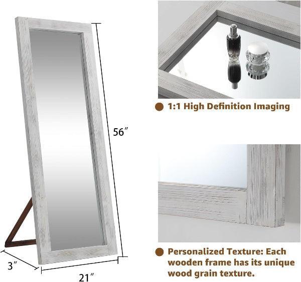 MELOMOIR Rustic Farmhouse Full Length Mirror, Wood Floor Mirror, Free Standing, Long for Bedroom, Living Room, Cloakroom, Weathering White - HAOG