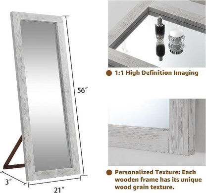 MELOMOIR Rustic Farmhouse Full Length Mirror, Wood Floor Mirror, Free Standing, Long for Bedroom, Living Room, Cloakroom, Weathering White - HAOG