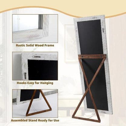 MELOMOIR Rustic Farmhouse Full Length Mirror, Wood Floor Mirror, Free Standing, Long for Bedroom, Living Room, Cloakroom, Weathering White - HAOG