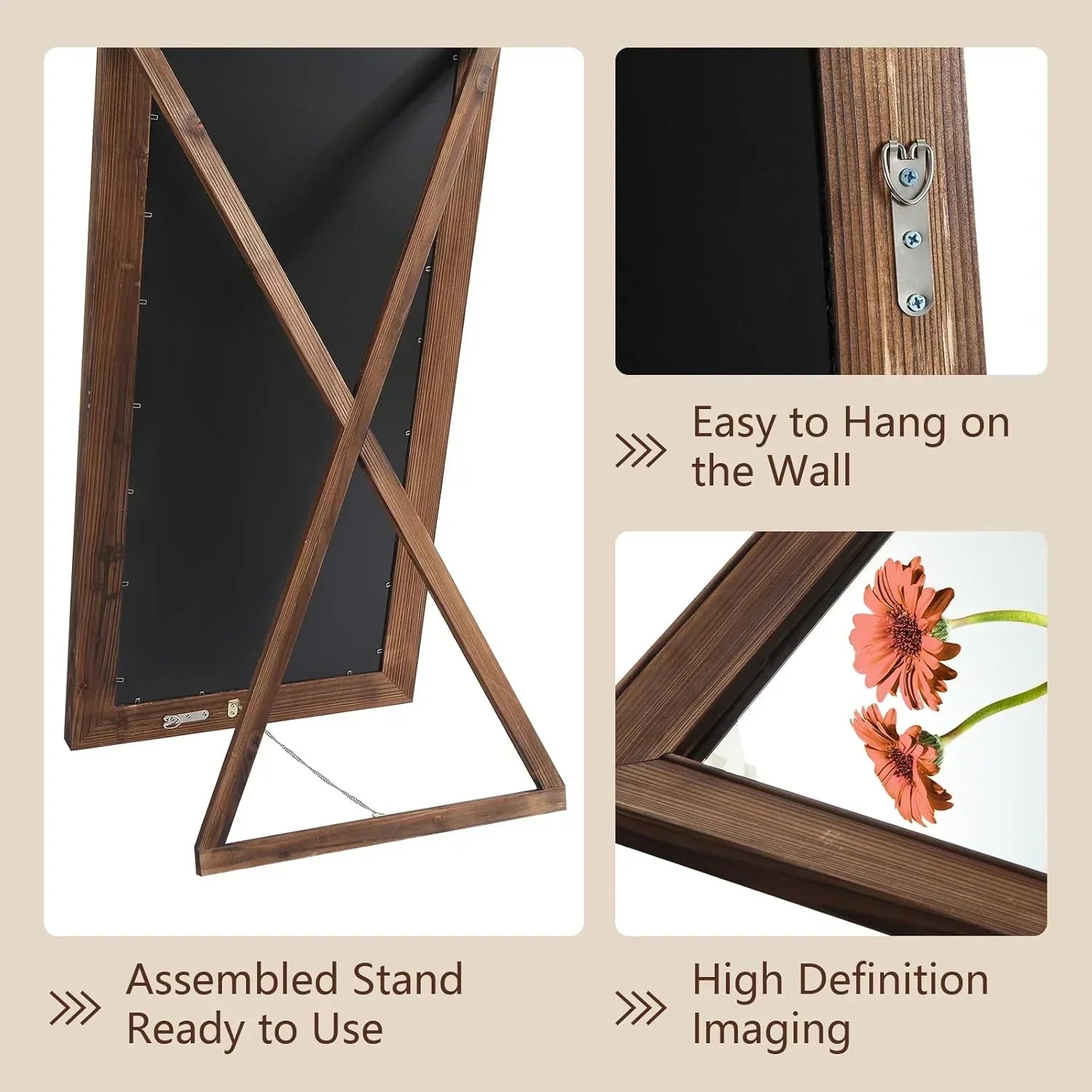 MELOMOIR Rustic Farmhouse Full Length Mirror, Wooden Floor Mirror, Leaning or Hanging, Suitable for Bedroom, Living Room, Cloakroom - HAOG