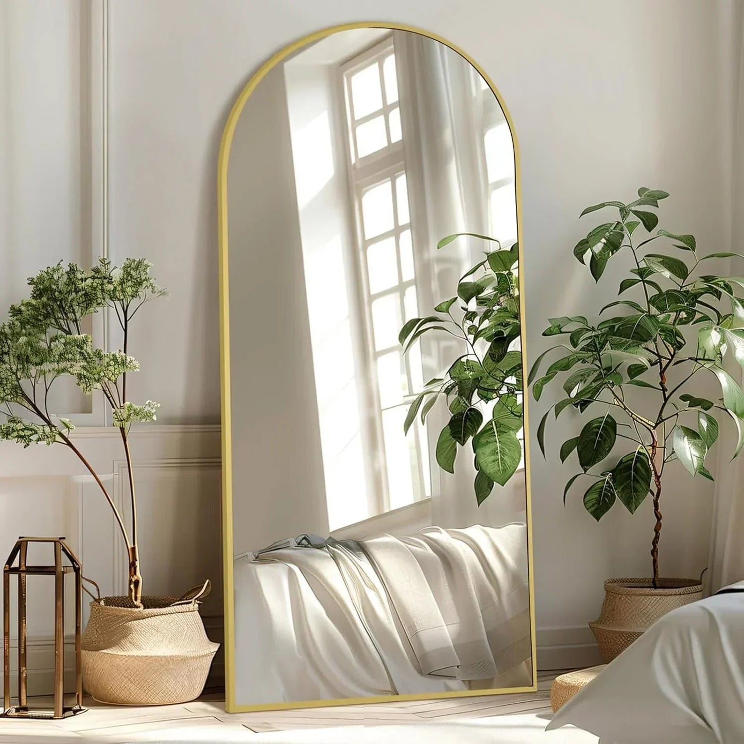 MELOMOIR Large Arched Mirror - Full Length, Extra Large Floor Mirror for Bedroom, Living Room, Gym - Hanging or Leaning - Gold Frame - HAOG