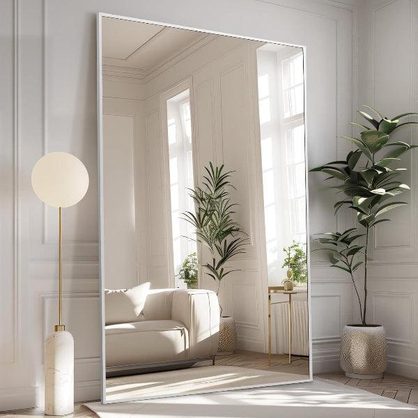 MELOMOIR Oversized Floor Mirror, Free Standing Leaning or Hanging, Suitable for Bedroom Living Room Home Gym Cloakroom, Thin Aluminum Frame, Tempered Glass, Silver - HAOG