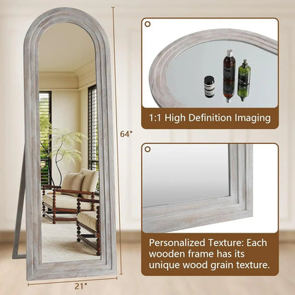 MELOMOIR Arched Full Length Mirror with Solid Wood Frame, Rustic Farmhouse Floor Mirror with Stand, Free Standing Leaning Hanging, for Bedroom Living Room Dressing Room - HAOG
