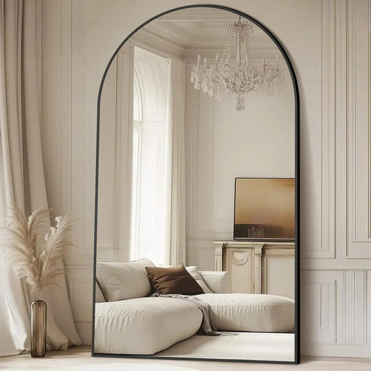MELOMOIR Oversized Floor Mirror Freestanding, Full Length Mirror for Bedroom Living Room Dressing Room Gym Yoga Hair Salon, Black Arched Mirror Full Length with Shatterproof Tempered Glass - HAOG