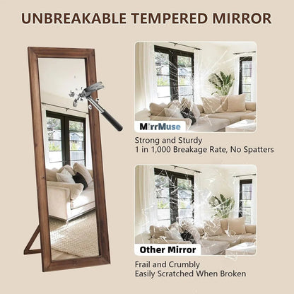 MELOMOIR Rustic Farmhouse Full Length Mirror, Wooden Floor Mirror, Leaning or Hanging, Suitable for Bedroom, Living Room, Cloakroom - HAOG