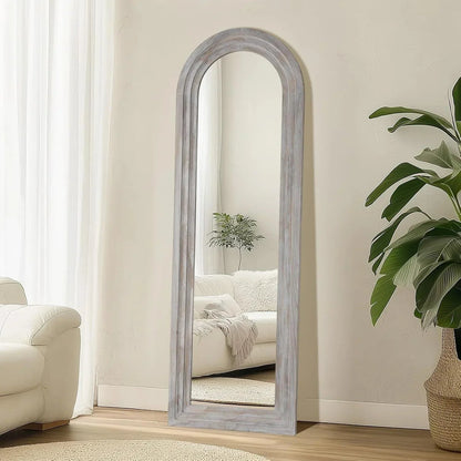 MELOMOIR Arched Full Length Mirror with Solid Wood Frame, Rustic Farmhouse Floor Mirror with Stand, Free Standing Leaning Hanging, for Bedroom Living Room Dressing Room - HAOG