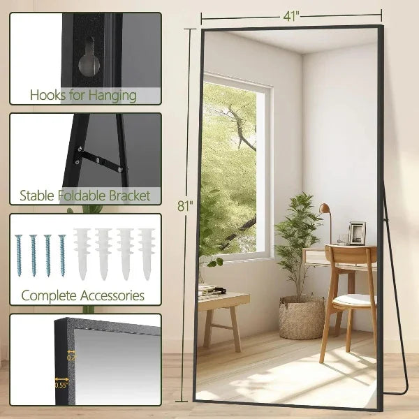 MELOMOIR Oversized Floor Mirror, Freestanding, Large Full Body Mirror for Bedroom, Living Room & Gym - Black Mirror with Tempered Glass - HAOG
