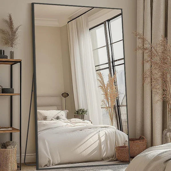 MELOMOIR Oversized Floor Mirror, Freestanding, Large Full Body Mirror for Bedroom, Living Room & Gym - Black Mirror with Tempered Glass - HAOG