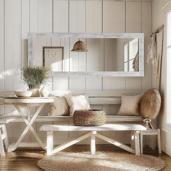 MELOMOIR Rustic Farmhouse Full Length Mirror, Wood Floor Mirror, Free Standing, Long for Bedroom, Living Room, Cloakroom, Weathering White - HAOG