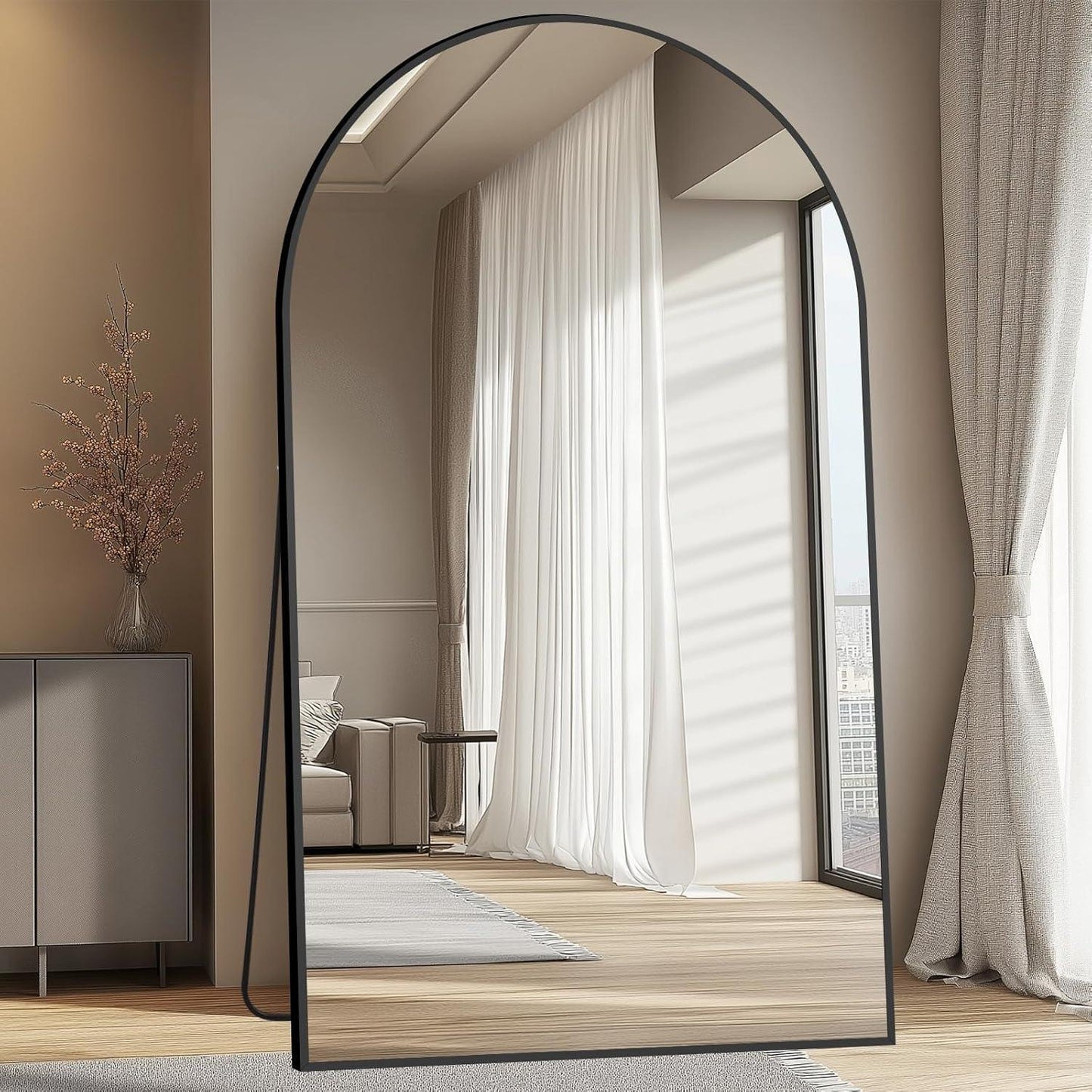 MELOMOIR Oversized Floor Mirror Freestanding, Full Length Mirror for Bedroom Living Room Dressing Room Gym Yoga Hair Salon, Black Arched Mirror Full Length with Shatterproof Tempered Glass - HAOG