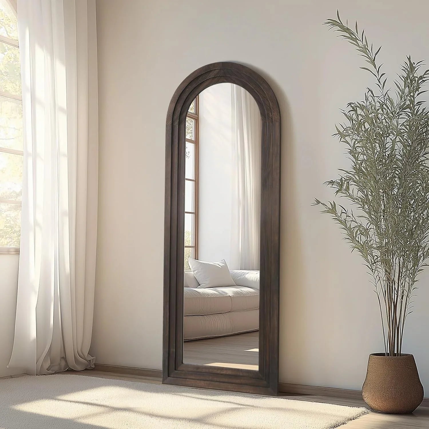 MELOMOIR Arched Full Length Mirror with Solid Wood Frame, Rustic Farmhouse Floor Mirror with Stand, Free Standing Leaning Hanging, for Bedroom Living Room Dressing Room - HAOG
