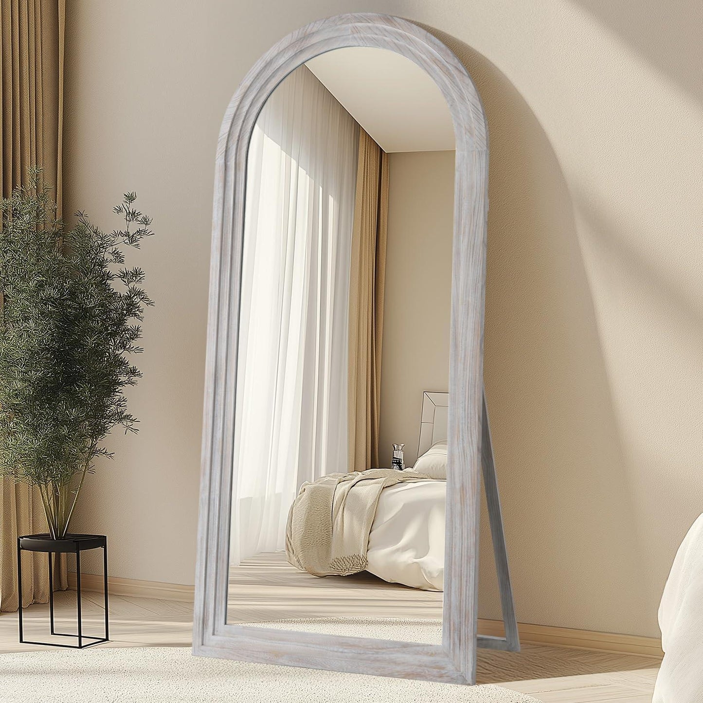 MELOMOIR Arched Full Length Mirror with Solid Wood Frame, Rustic Farmhouse Floor Mirror with Stand, Free Standing Leaning Hanging, for Bedroom Living Room Dressing Room - HAOG