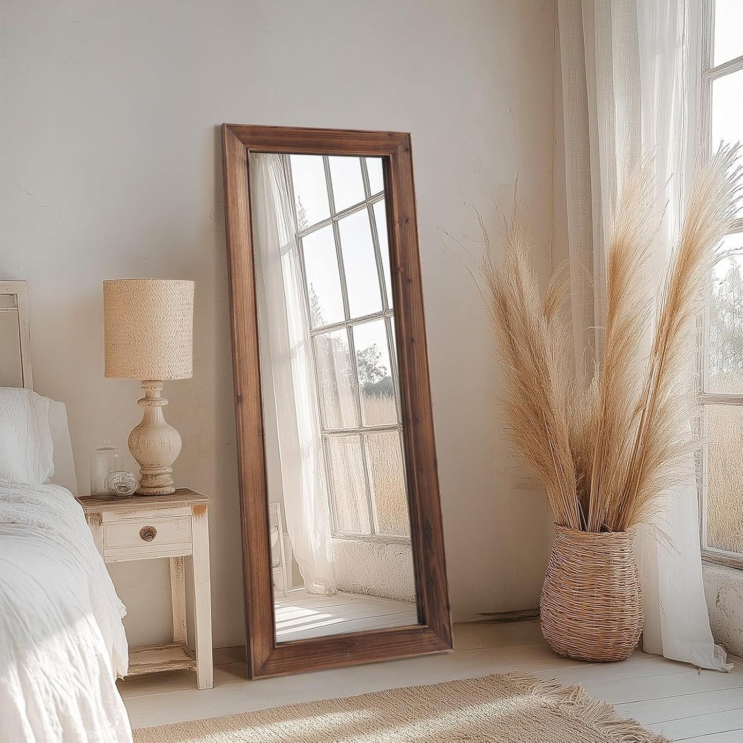 MELOMOIR Rustic Farmhouse Full Length Mirror, Wooden Floor Mirror, Leaning or Hanging, Suitable for Bedroom, Living Room, Cloakroom - HAOG