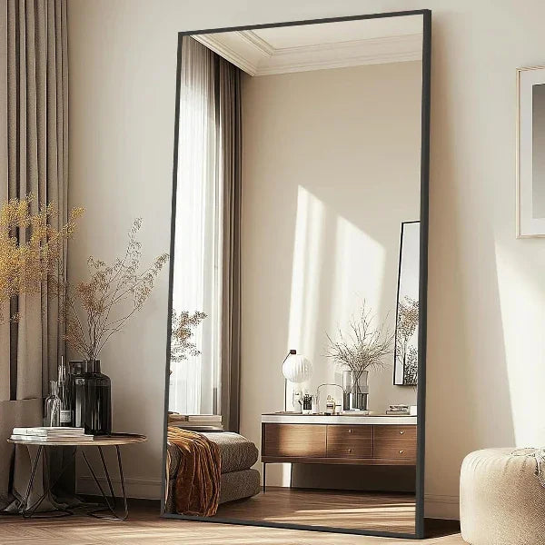 MELOMOIR Oversized Floor Mirror, Freestanding, Large Full Body Mirror for Bedroom, Living Room & Gym - Black Mirror with Tempered Glass - HAOG
