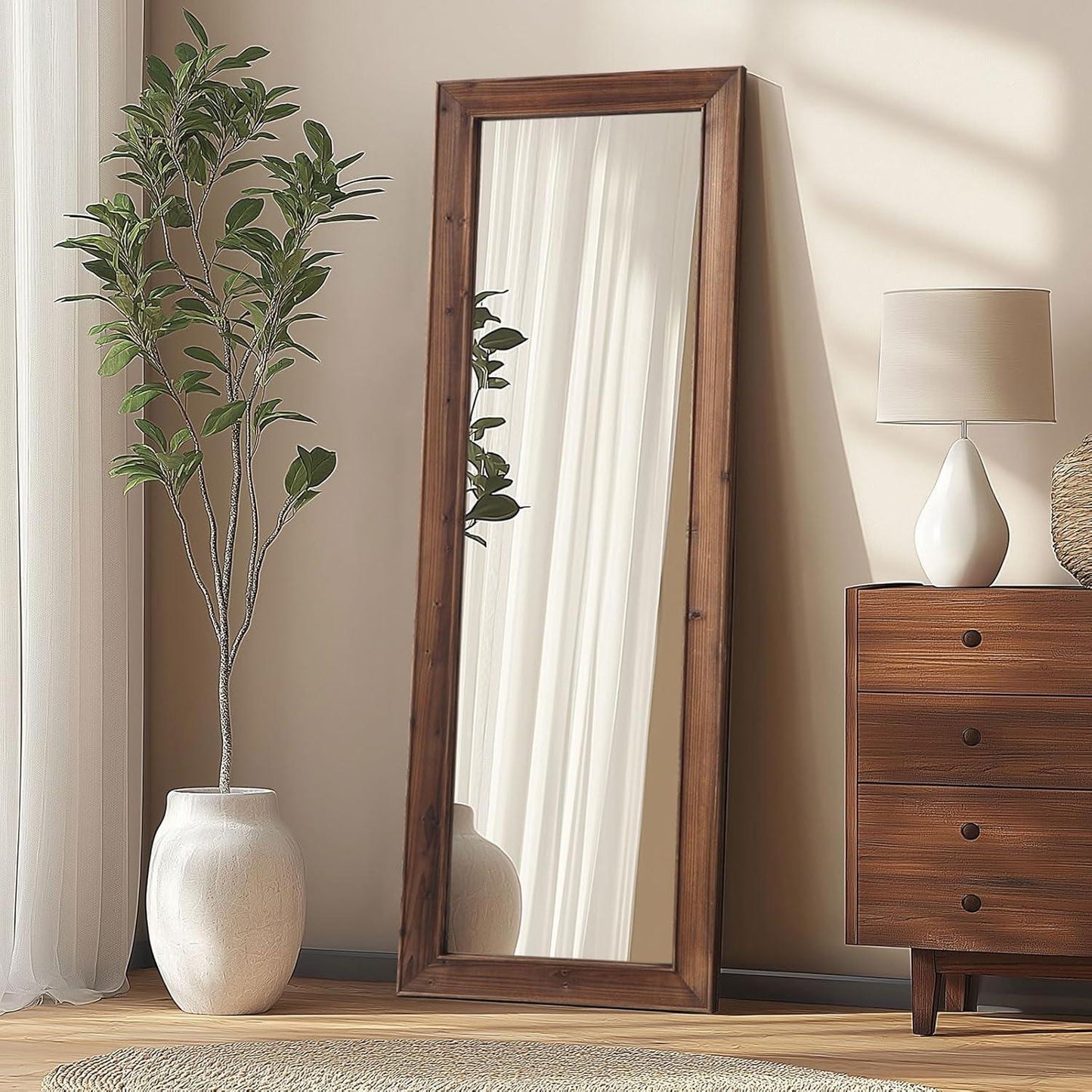MELOMOIR Rustic Farmhouse Full Length Mirror, Wooden Floor Mirror, Leaning or Hanging, Suitable for Bedroom, Living Room, Cloakroom - HAOG