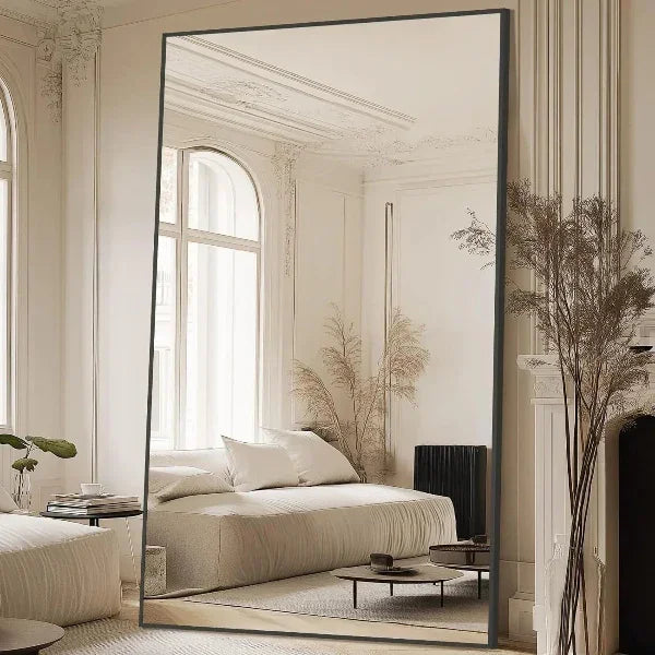 MELOMOIR Oversized Floor Mirror, Freestanding, Large Full Body Mirror for Bedroom, Living Room & Gym - Black Mirror with Tempered Glass - HAOG