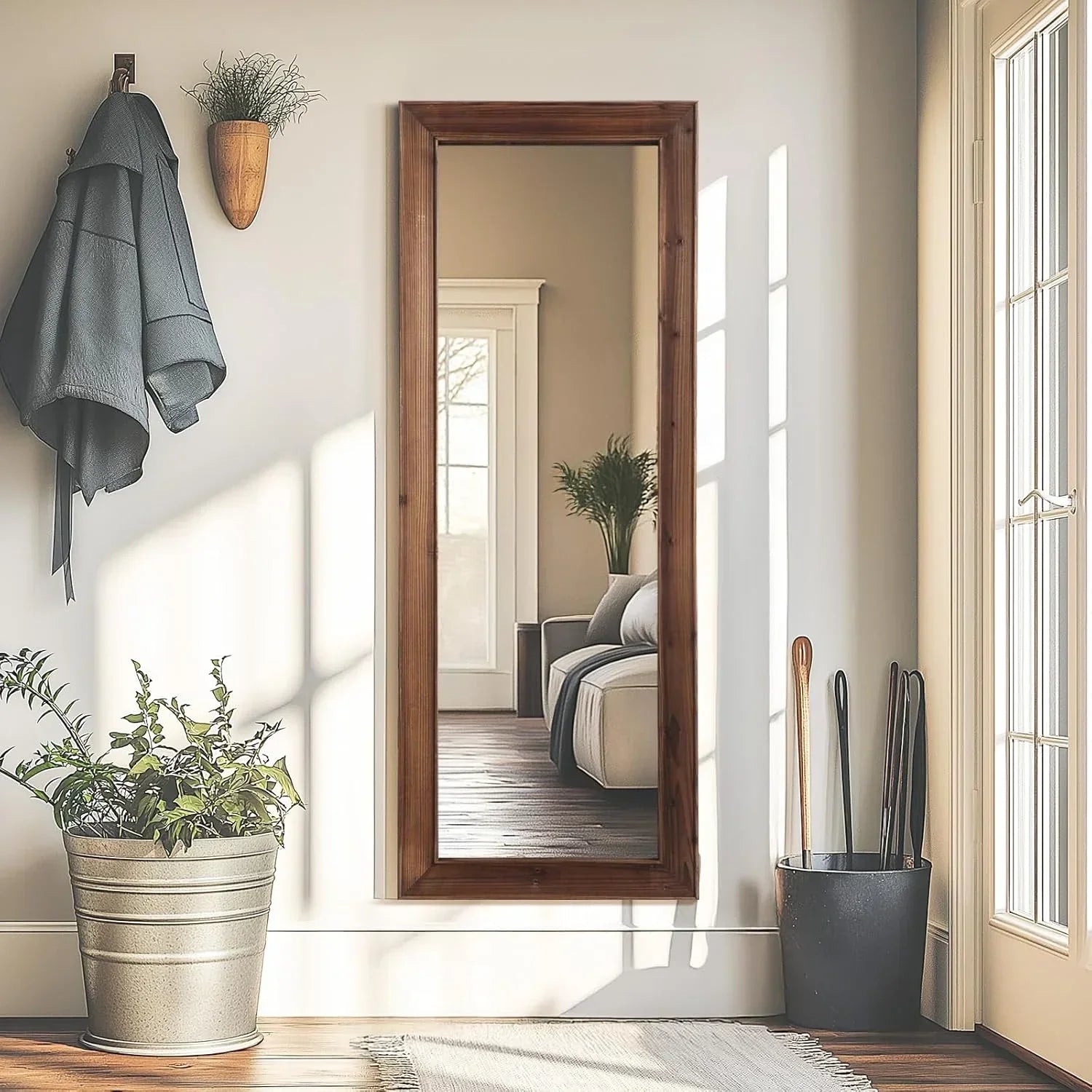 MELOMOIR Rustic Farmhouse Full Length Mirror, Wooden Floor Mirror, Leaning or Hanging, Suitable for Bedroom, Living Room, Cloakroom - HAOG
