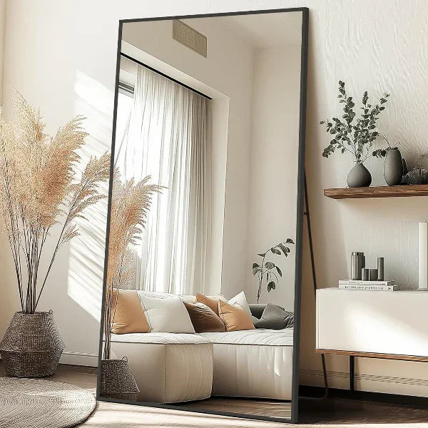 MELOMOIR Oversized Floor Mirror, Freestanding, Large Full Body Mirror for Bedroom, Living Room & Gym - Black Mirror with Tempered Glass - HAOG