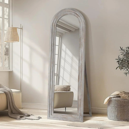 MELOMOIR Arched Full Length Mirror with Solid Wood Frame, Rustic Farmhouse Floor Mirror with Stand, Free Standing Leaning Hanging, for Bedroom Living Room Dressing Room - HAOG