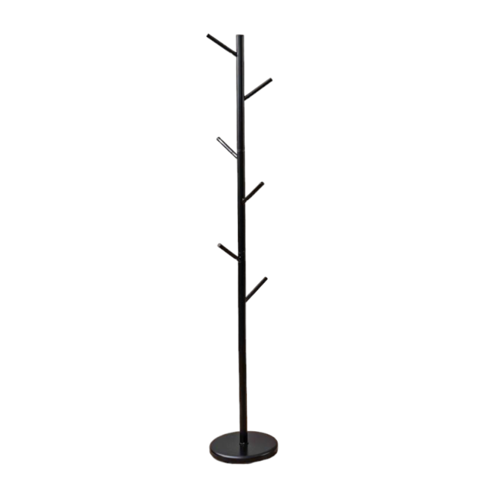 Freestanding Coat Rack Black - Modern Hat and Coat Stand with Black Powder Coated Tubular Steel, 11.02 DIA x 66.14 H Inches. HAOG Home and Office Goods - HAOG