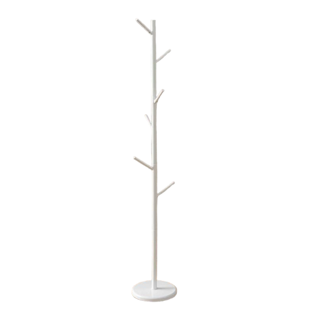 Freestanding Coat Rack White - Modern Hat and Coat Stand with White Powder Coated Tubular Steel, 11.02 DIA x 66.14 H Inches. HAOG Home and Office Goods - HAOG
