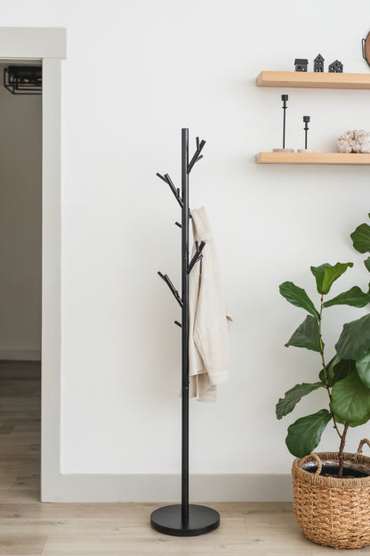 Black 18-Hook Coat Rack – Freestanding Metal Stand for Hats, Coats & Bags | HAOG - HAOG