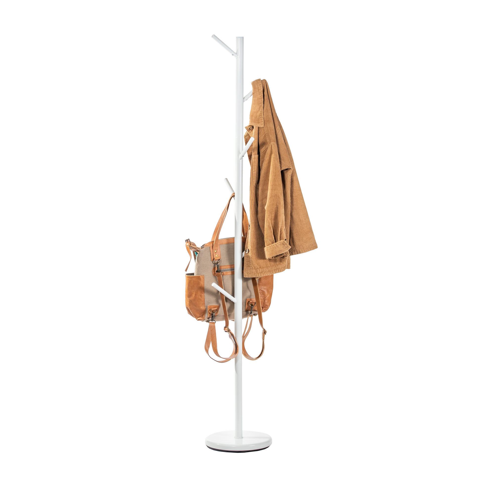 White Coat Rack – Freestanding Modern Hat & Coat Stand 6 Hooks | Powder-Coated Steel | HAOG - HAOG