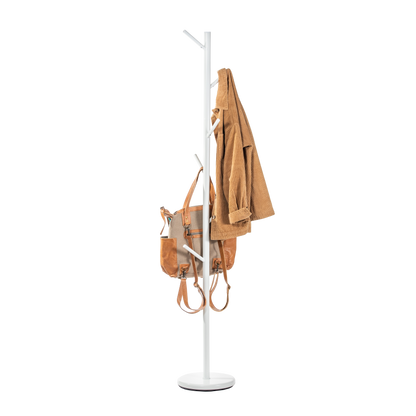 White Coat Rack – Freestanding Modern Hat & Coat Stand 6 Hooks | Powder-Coated Steel | HAOG - HAOG