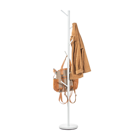 White Coat Rack – Freestanding Modern Hat & Coat Stand 6 Hooks | Powder-Coated Steel | HAOG - HAOG