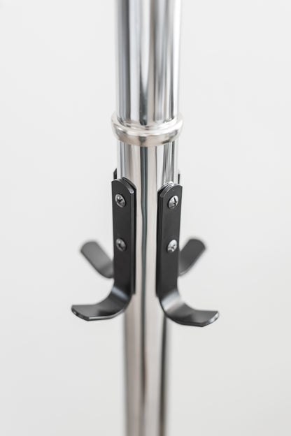 Chrome Plated Coat Rack – Freestanding Hat & Coat Stand with Black Powder Coated Steel Hooks and Tempered Glass Base. HAOG Home and Office Goods - HAOG